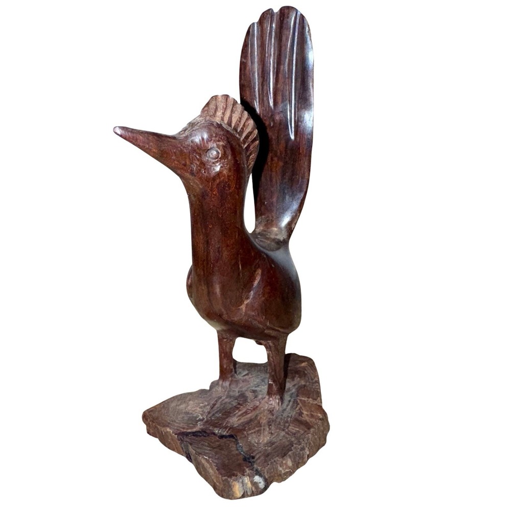 Hand Carved Wooden Roadrunner Bird Figurine Folk Art 8.5" Mexico Style - Picture 2 of 12